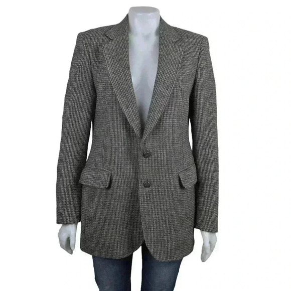 Vintage Harris Tweed Wool Menswear Oversized Blazer Jacket Boyfriend Brown - Picture 1 of 15